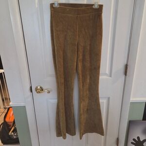 Aerie Corduroy Flare Pants Brown High Waisted Ribbed Leggings Sm Regular Stretch